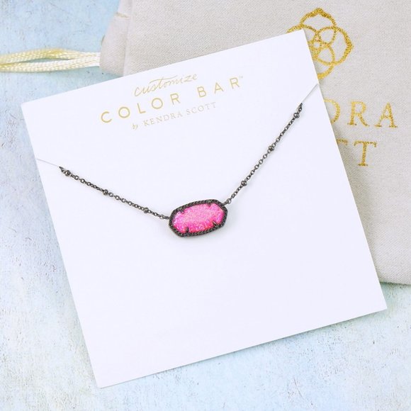 Kendra Scott Elisa Satellite Bright Pink Kyocera Opal Necklace Gunmetal Tone - Picture 2 of 5